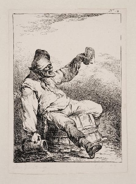 Seconde suite de figures (02) : Un homme assis sur un tonneau lève son verre_1