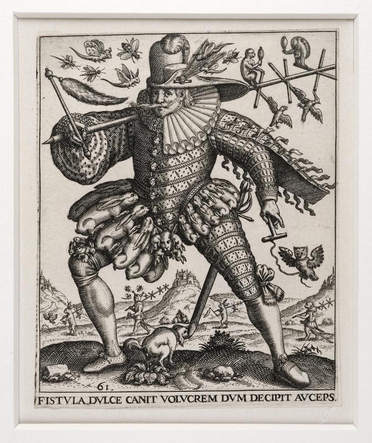 Emblemata saecularia (planche 61) ; FISTULA DULCE CANIT VOLUCREM DUM DECIPIT AUCEPS_0
