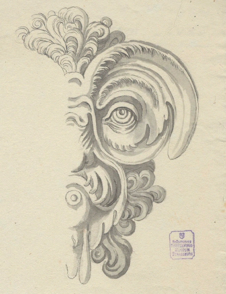 Demi-masque grotesque ; Masque ; Dessin d'orfèvrerie, 19e siècle