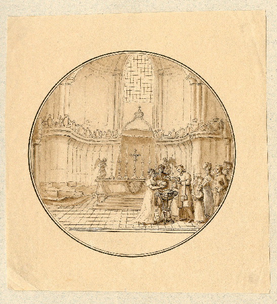 Baptême dans le choeur de la cathédrale de Strasbourg ; Dessin d'orfèvrerie ; Album de dessins d'orfèvrerie_1