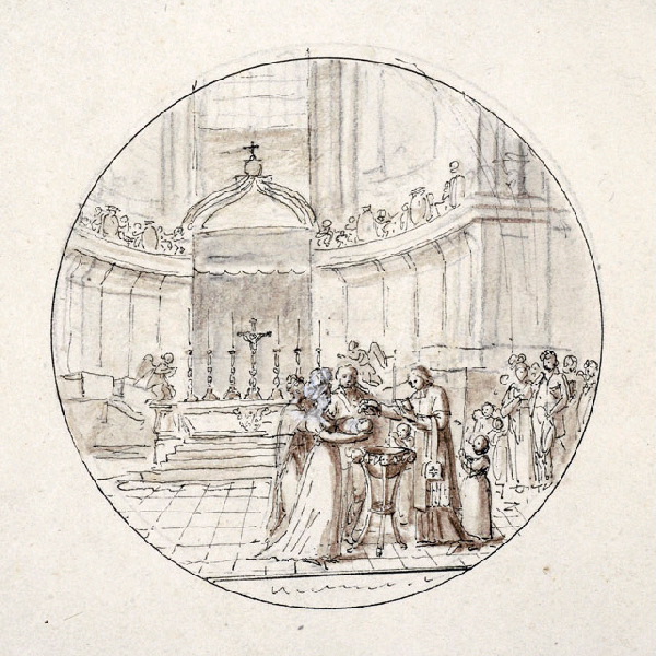 Baptême dans le choeur de la cathédrale de Strasbourg ; Dessin d'orfèvrerie ; Album de dessins d'orfèvrerie_0
