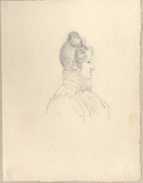 Portrait de la femme de Jacob-Friedrich (?) ; Album de dessins d'orfèvrerie (?), Beyer, 19e siècle (1ère moitié)