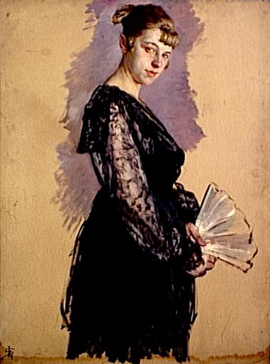 Etude de femme ; Miss Mary in schwarzem Spitzenkleid mit Fächer (Titre attribué)_0
