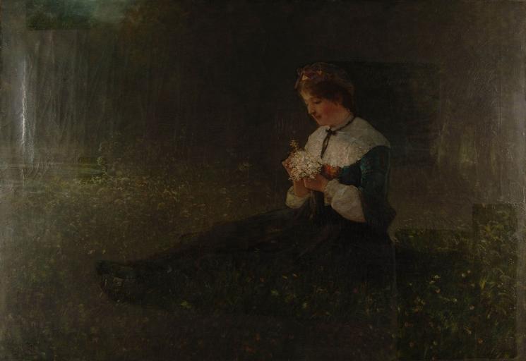 Jeune paysanne assise dans l'herbe, Gustave Adolphe Jundt, 4e quart 19e siècle