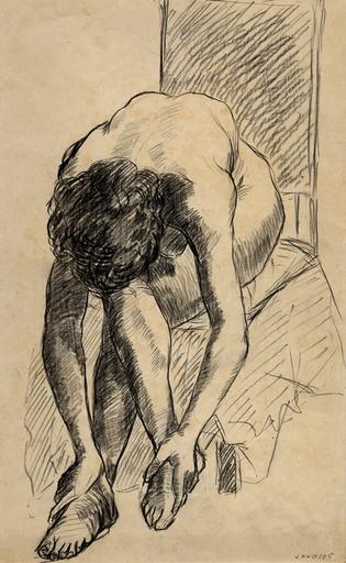 Etude de femme assise se tenant les chevilles_0