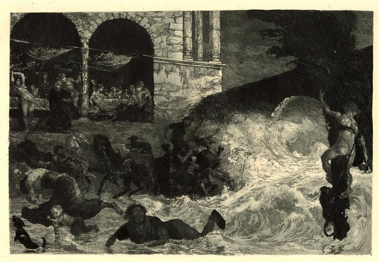 Der Sintflut Anfang, zweite platte ; Le début du Déluge, deuxième planche (Traduction), Albert Welti, 1895