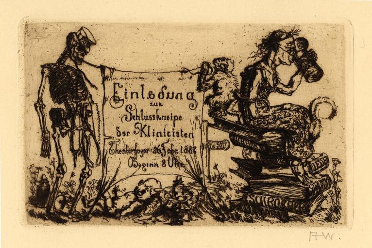 Einladung zur Schlusskneipe der Klinizisten, Albert Welti, 1887