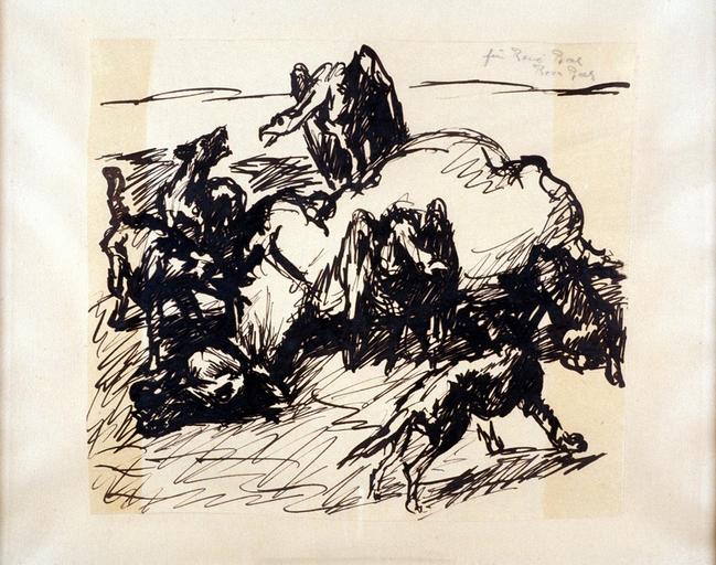 Vautours et chacals autour d'un cheval mort_0