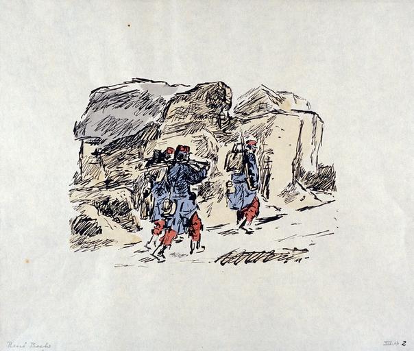 Marschierende Soldaten in felsiger ; Soldats marchant dans un paysage rocailleux (Traduction)_0