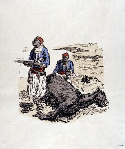 Spahi vor totem Pferd ; Guetteurs devant un cheval mort (Traduction)_0