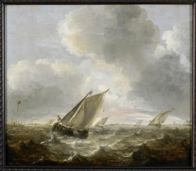 Bateaux de pêche sur une mer agitée ; Marine_0