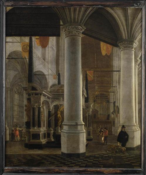 Intérieur de la Nieuwe Kerk de Delft ; Le tombeau de Guillaume d'Orange (autre titre), Cornelis de Man, 17e siècle
