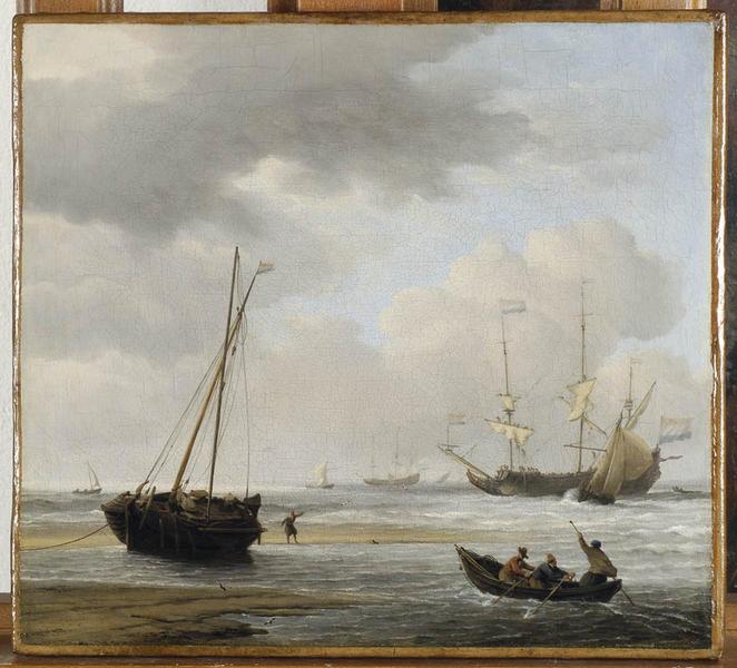 Scène de côte avec navires de guerre et de pêche ; Marine_0