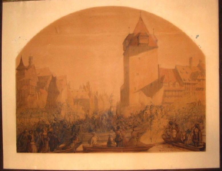 Arrivée des Zurichois à Strasbourg en 1576 ; Esquisse — Théophile Schuler