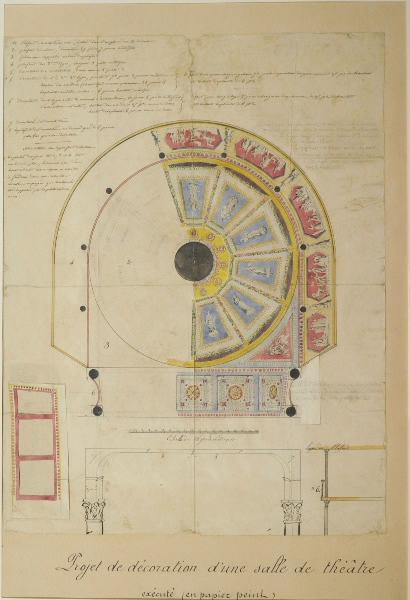 Projet de décoration d'une salle de théâtre, exécuté en papier peint (Titre inscrit), Le Roy, 1855