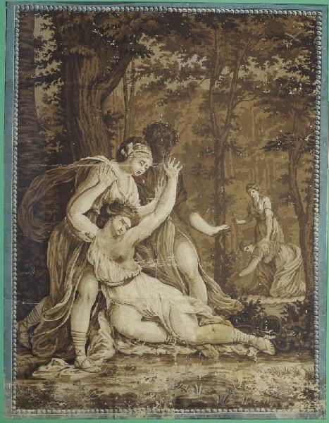 Euridice courant sur l'herbe avec d'autres nymphes est mordue d'un serpent au talon et en meurt_0