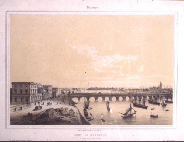 Le pont de Bordeaux et la gare du chemin de fer, Deroy, 19e siècle