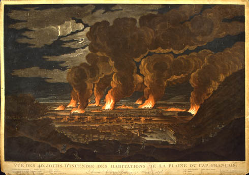 Vue des 40 jours d'incendie des habitations de la plaine du Cap Français, Pierre Jean Boquet, 1802