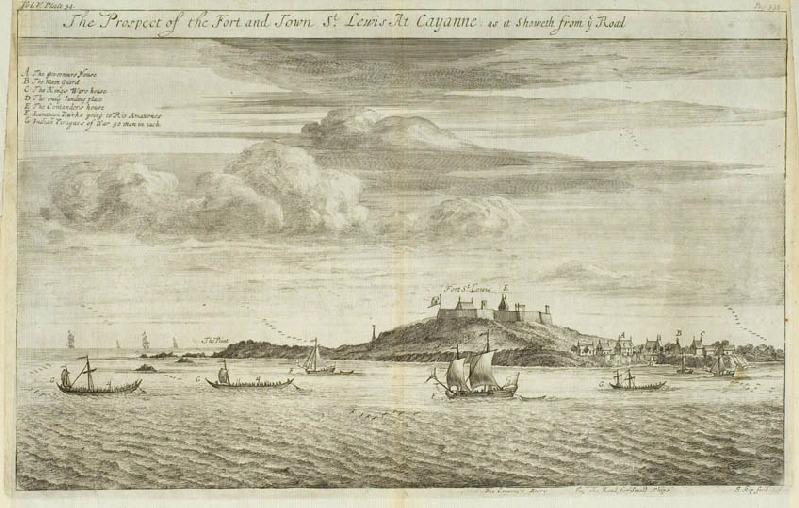 Vue du Fort Saint-Louis et de la Ville de Cayenne depuis la rade, Jan Kip, 1690-1705