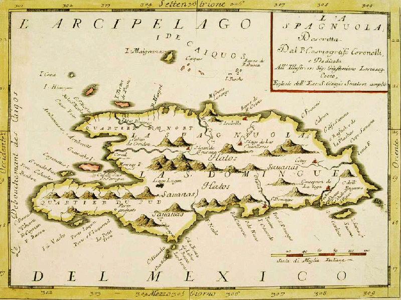 Carte italienne de l'île de Saint-Domingue, Vincenzo Maria Coronelli, 1696