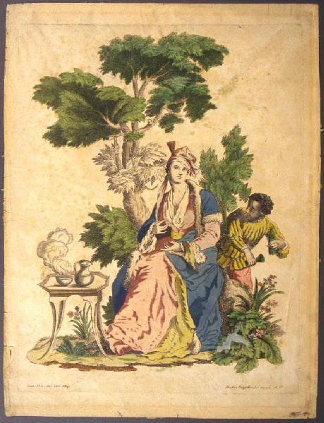 Dame en sultane prenant son chocolat, Martin Engelbrecht, 1ère moitié 18e siècle