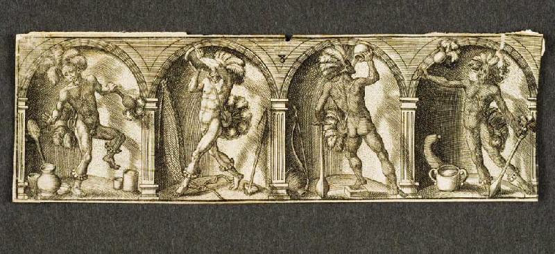Quatre guerriers, dont deux se servent de maracas, Antoine Jacquard, 1620