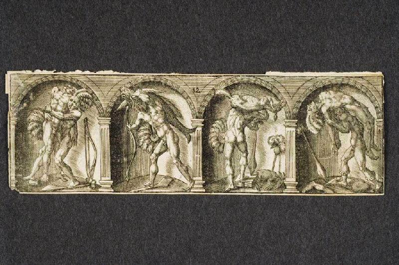 Guerriers cannibales transportant des cadavres d'humains et d'animaux, Antoine Jacquard, 1620
