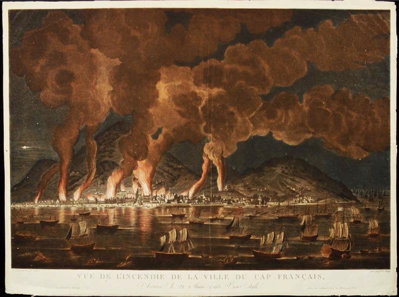 Vue de l'incendie de la ville du Cap Français, Pierre Jean Boquet, 1795
