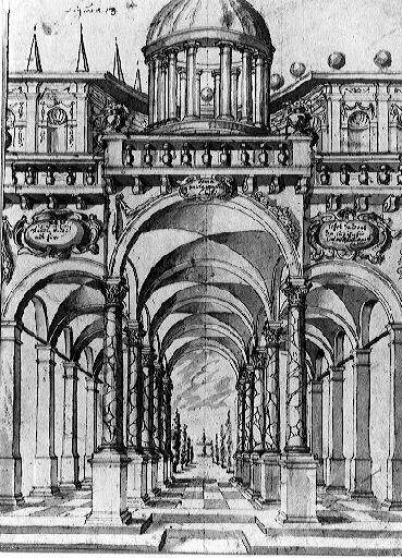 Galerie surmontée d'une coupole. Au-dessus de la porte : Forma sancta Saepulcheri Christi_0