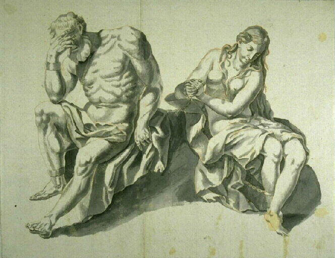 Vieillard et jeune femme nus enchaînés_0