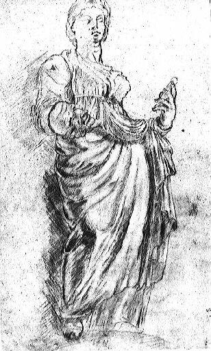 Figure allégorique, femme drapée tenant un masque et un miroir_0