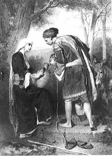 Homme et femme remplissant une cruche_0