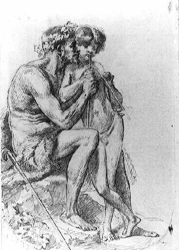 Homme et enfant jouant du pipeau_0