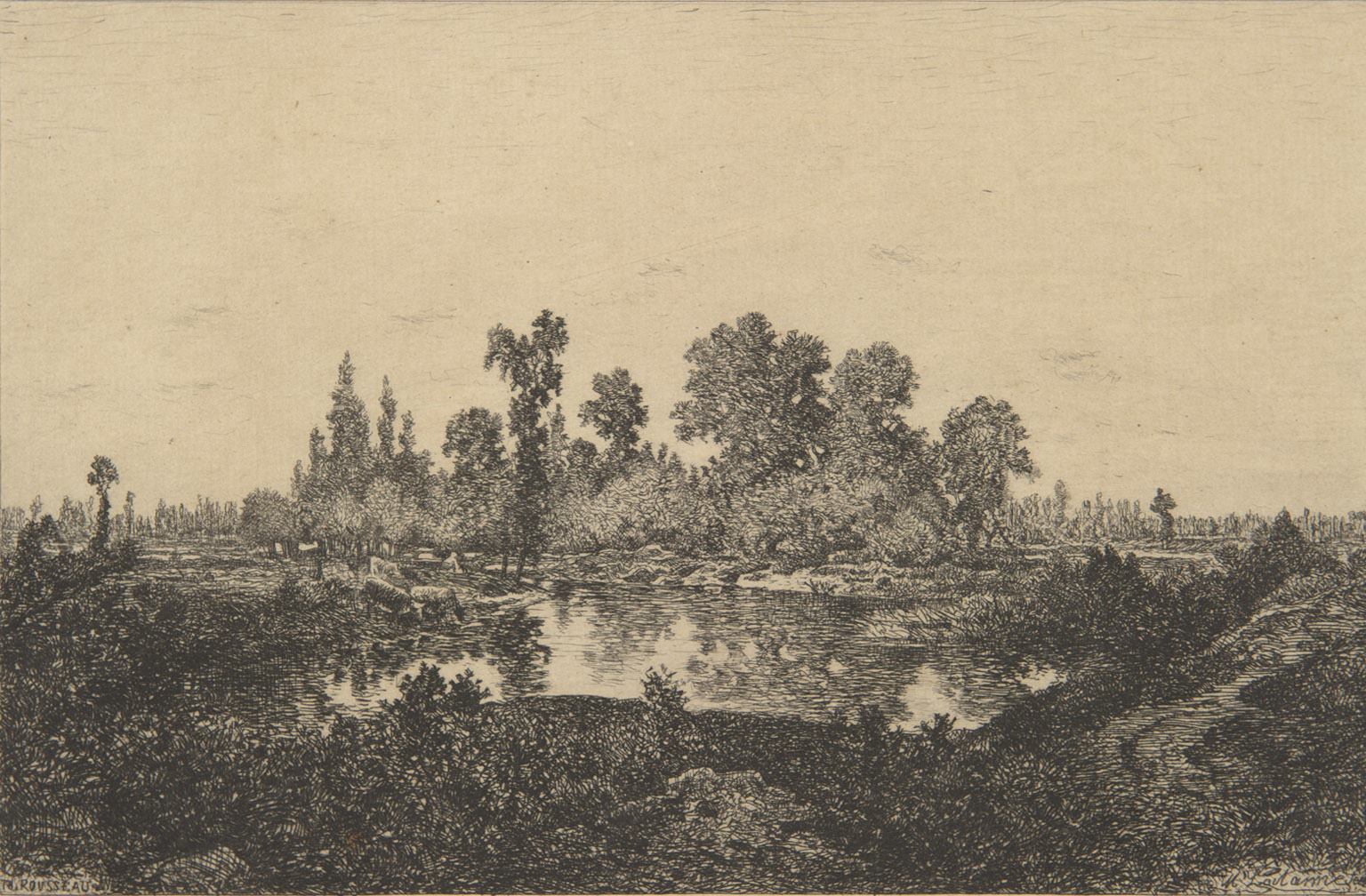 Le matin / La mare ; Troupeaux s'abreuvant_0