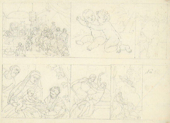 Six études : Tarquin et Lucrèce ou le viol de Lucrèce, Saint François de Paule avec un frère, Scène de cabaret, Deux enfants se disputant, Apparition de la Vierge à saint Antoine de Padoue, Sainte Famille avec Sainte Dorothée_0