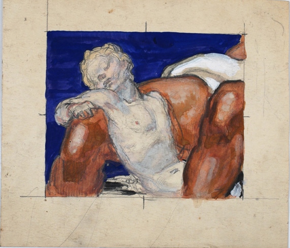 Enfant endormi entre les genoux d'un homme, Pierre-Albert Bégaud, 20e siècle