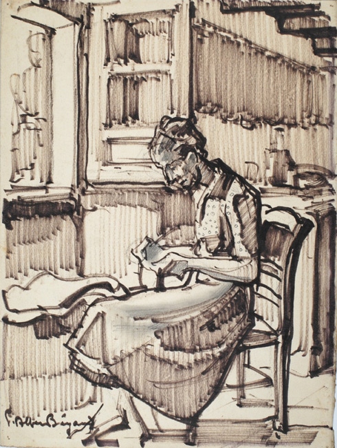 Françoise cousant devant la fenêtre, Pierre-Albert Bégaud, 20e siècle