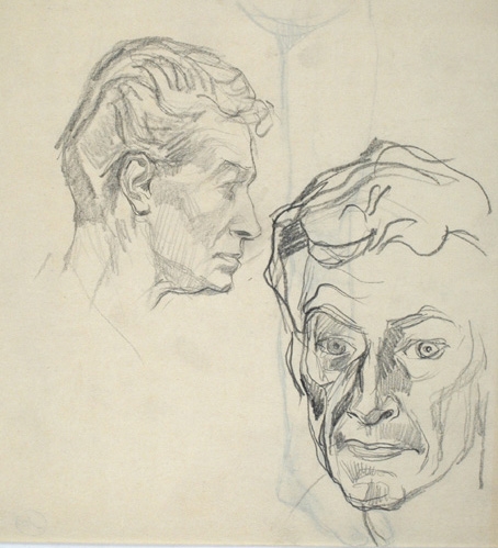 Autoportrait dessiné de face et de profil, Pierre-Albert Bégaud, 20e siècle