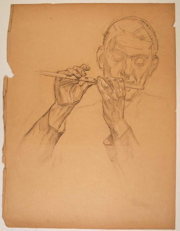 Étude pour le joueur de pipeau dans la fresque du Pin des Landes, Pierre-Albert Bégaud, 20e siècle