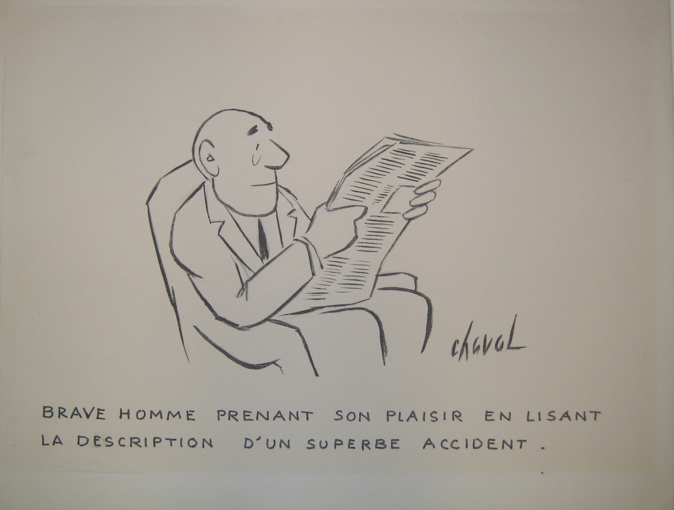 Brave homme prenant son plaisir en lisant la description d'un superbe accident, Chaval, 20e siècle