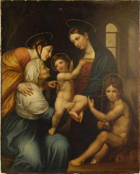 Vierge à l'enfant avec Saint Jean-Baptiste, Sainte Elisabeth, et Sainte Anne, Raffaello Santi, 16e siècle