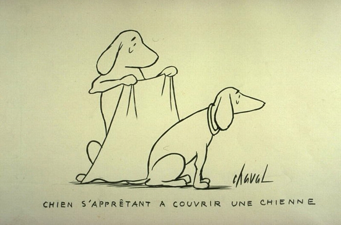 Chien s'apprêtant à couvrir une chienne, Chaval, 20e siècle