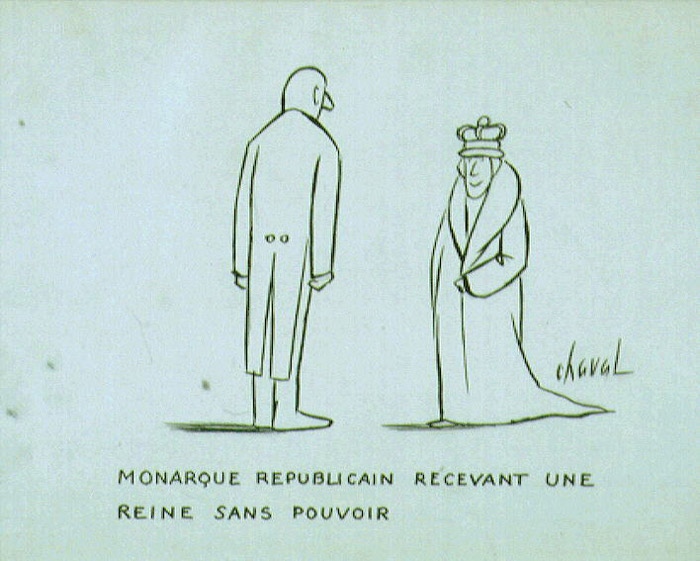 Monarque républicain recevant une reine sans pouvoir, Chaval, 20e siècle