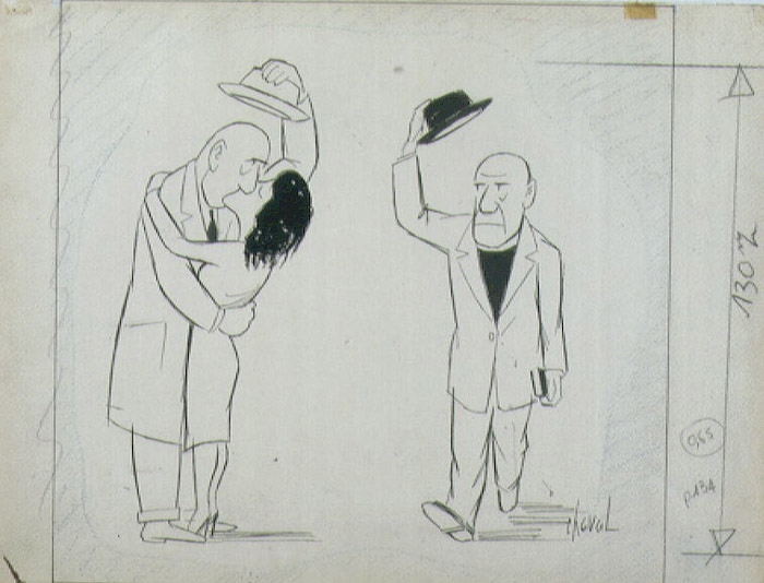 Sans titre ; Baiser au chapeau, Chaval, 20e siècle