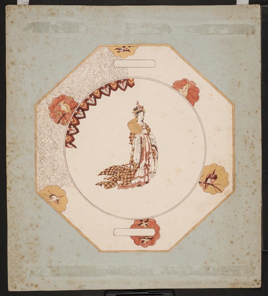 Projet de plat octogonal, Service "rouge et or", Vieillard Jules & Cie, 4e quart 19e siècle