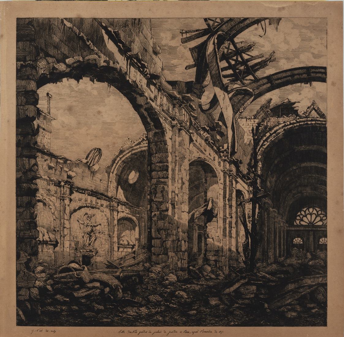 "Salle des Pas perdus du palais de justice à Paris, après l'incendie de 1871", gabrielle-marie Niel, 3e quart 19e siècle