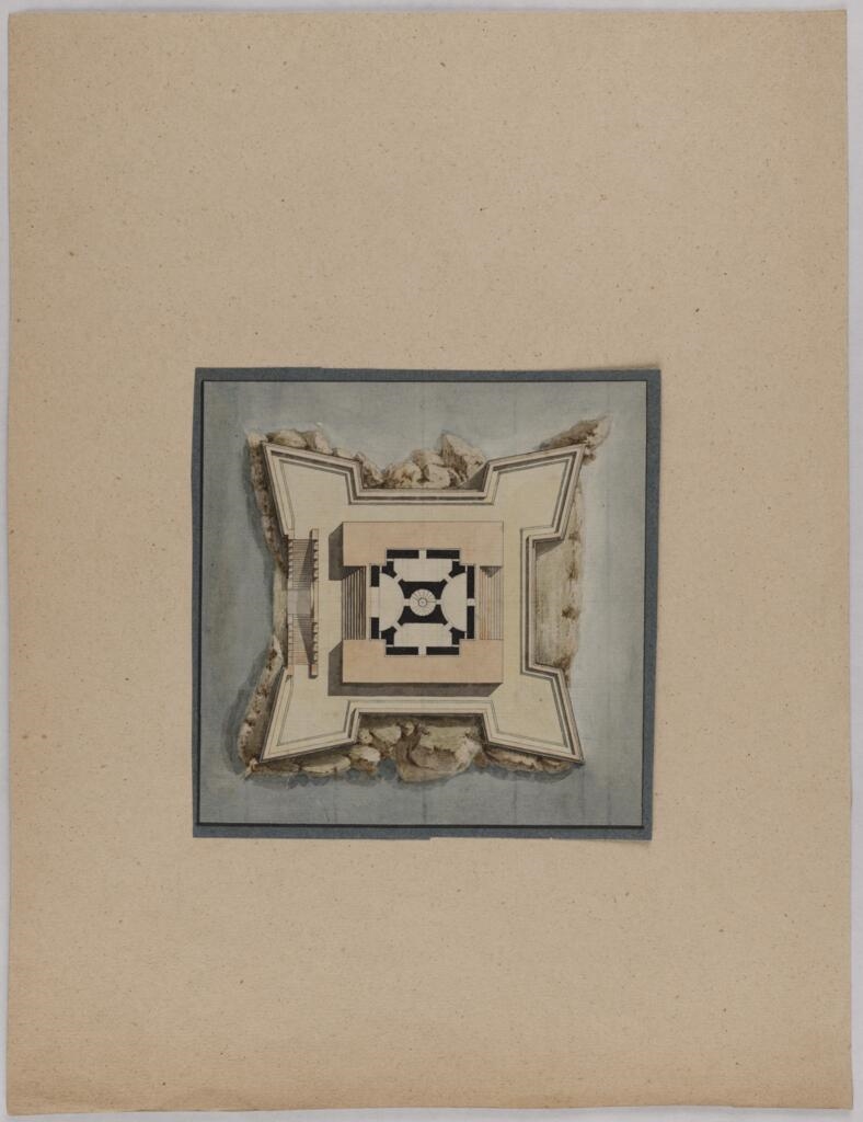 Plan d'un monument construit sur un rocher, Antoine-Laurent-Thomas Vaudoyer, 4e quart 18e siècle