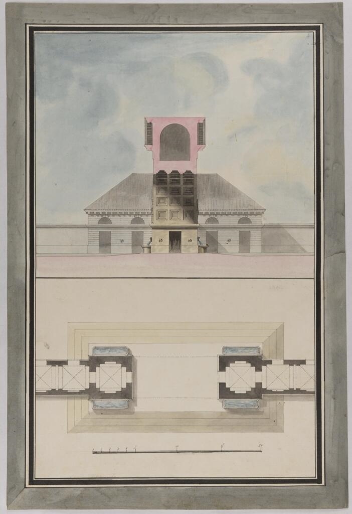 Coupe et plan d'une tour à eau, Antoine-Laurent-Thomas Vaudoyer, 4e quart 18e siècle