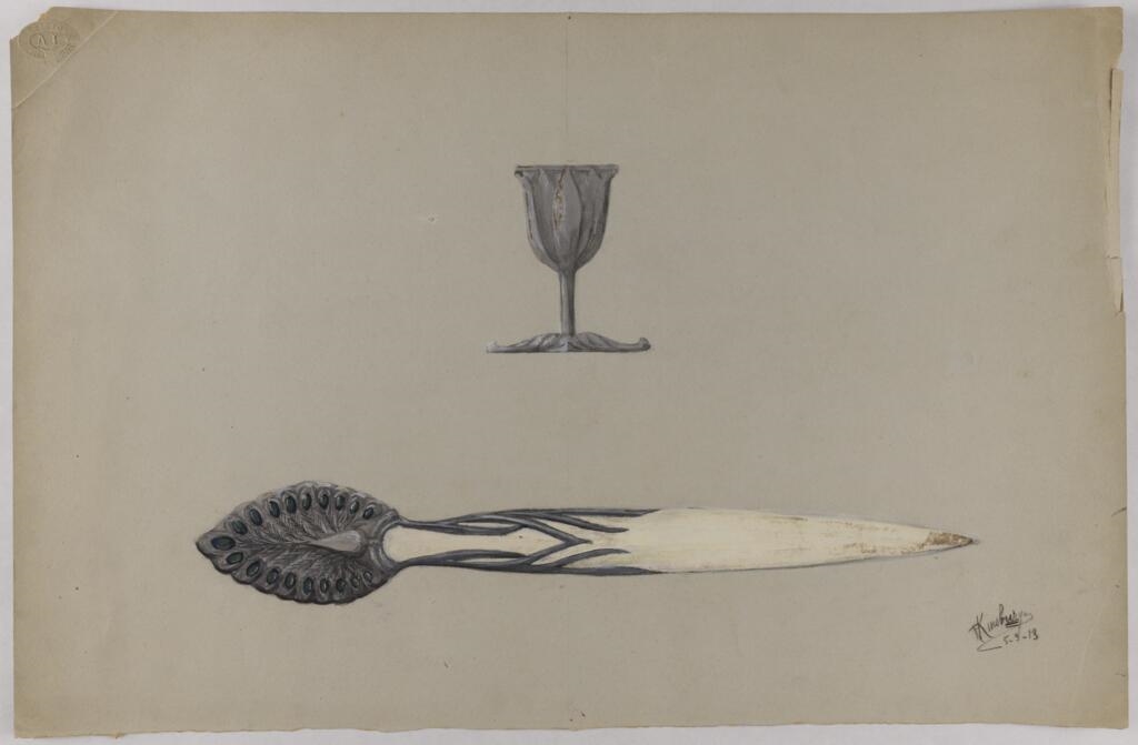 Projet pour un coupe-papier et un verre tulipe, Sylvain Kinsburger, 5 septembre 1913