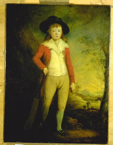 Portrait du jeune Bridget Seward tenant une batte de cricket, Ozias Humphrey, 4e quart 18e siècle